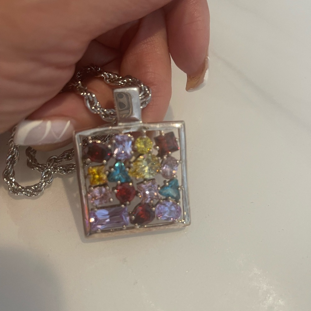 Beautiful Multicolored, Gemstone Square Pendant W… - image 8